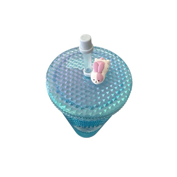 Starbucks Blue Iridescent Studded Tumbler China With Bunny Topper New - Picture 2 of 4